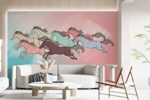 Seven Galloping Horses pastel WallMural