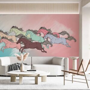 Seven Galloping Horses pastel WallMural