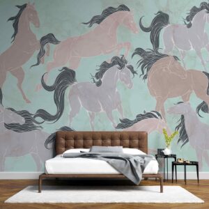Galloping Horses in pastel shades Wallpaper
