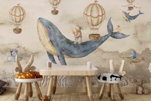 Fantasy Sea Life Mural Wallpaper  Whales, Balloons & Ocean Story Theme Mural