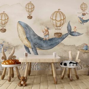 Fantasy Sea Life Mural Wallpaper Whales, Balloons & Ocean Story Theme Mural