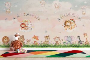 Customised Kids Name Wallpaper with Jungle Animals