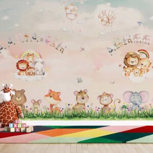 Customised Kids Name Wallpaper with Jungle Animals