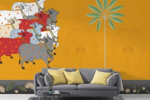 Pichwai cows and lotuses Wallpaper Mural