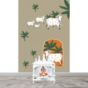 Pichwai Cows and Banana leaves Wallpaper Mural