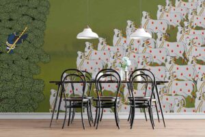 Krishna with flute and cow herds wallpaper 1