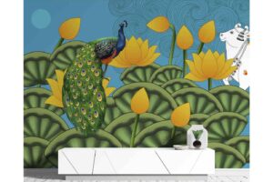 Kamal Talai with beautiful peacock colorful Pichwai Indian Wallpaper