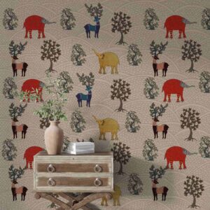 Gond Art-Elephants deers and trees