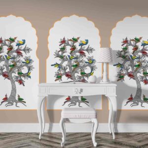 Gond Art- Tree of Life and Birds Wallpaper Mural