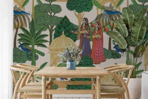 Traditional Pichwai Trees Peacock Wallpaper Mural