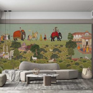 Royal Procession  Indian miniature Art Style Wallpaper Mural
