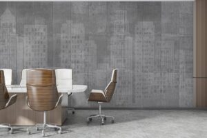 Urban City Skyline Wallpaper  Concrete Textured Wall Mural for Modern Interiors