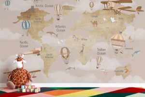 Kids Map- Brown with Glider Hot Air Balloon