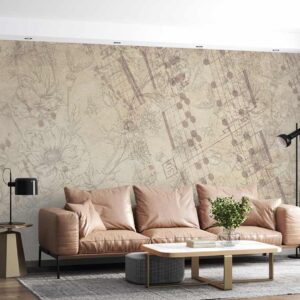 Beige floral Musical Wallpaper Mural