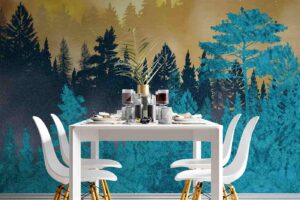 Modern Nature Wallpaper- Vibrant Woodland Landscape Wall Art for Home Décor