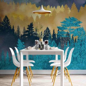 Modern Nature Wallpaper- Vibrant Woodland Landscape Wall Art for Home Décor