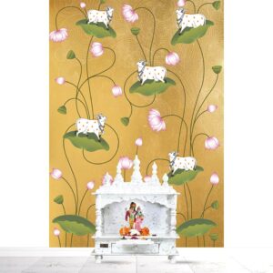 Pichwai-Cow & Lotuses on Golden background