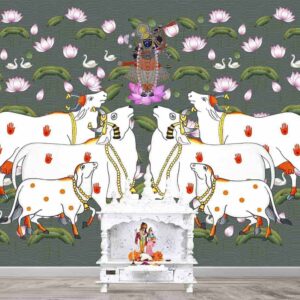 Pichwai-Krishna in lotus pond Indian Pichwai wallpaper
