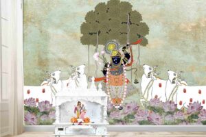 Srinathji under Bargad tree with Lotuses