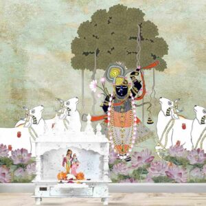 Srinathji under Bargad tree with Lotuses