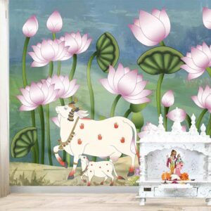 Pink Lotuses Wallpaper | Pichwai Inspired Mural
