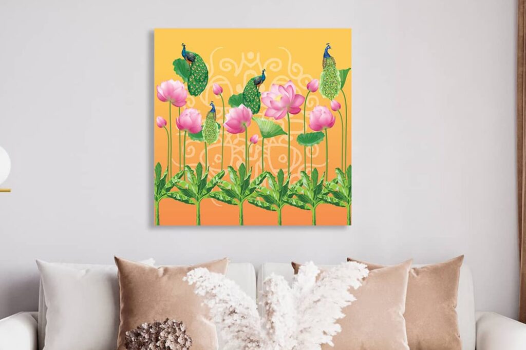 Peacock vastu painting by Wall Curry symbolizing grace, harmony, love, and prosperity, ideal for bedroom wall décor