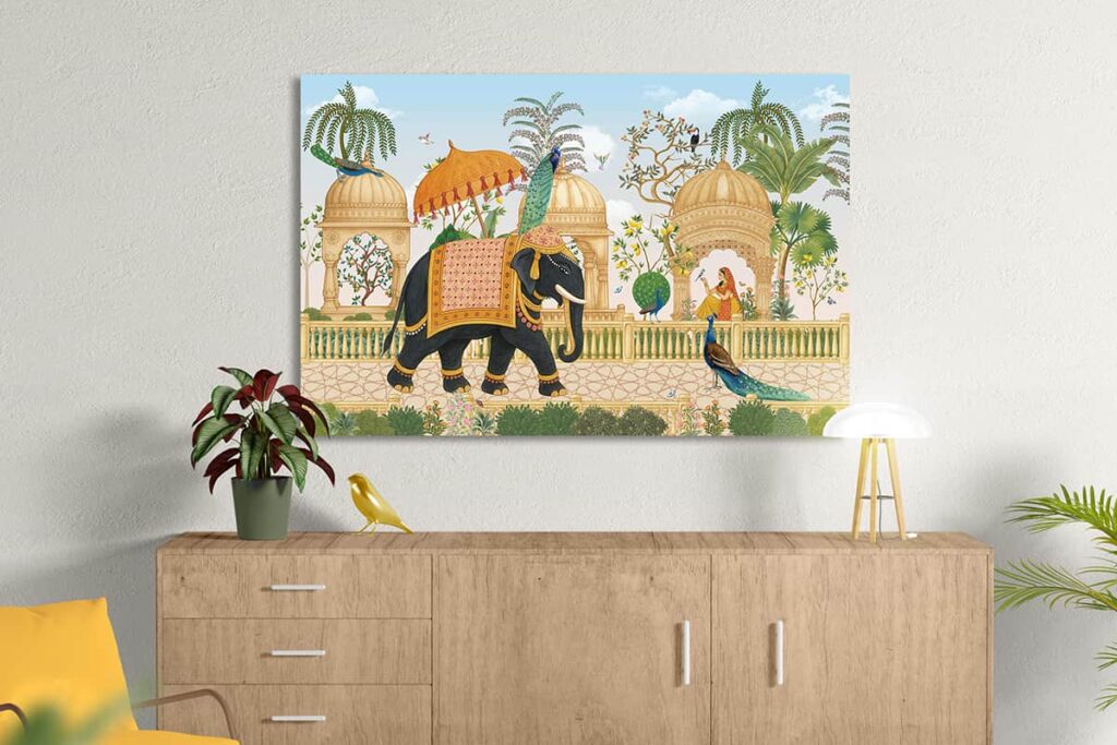 Elephant painting from Wall Curry inspired by Vastu Shastra, representing strength, protection, abundance, and stability